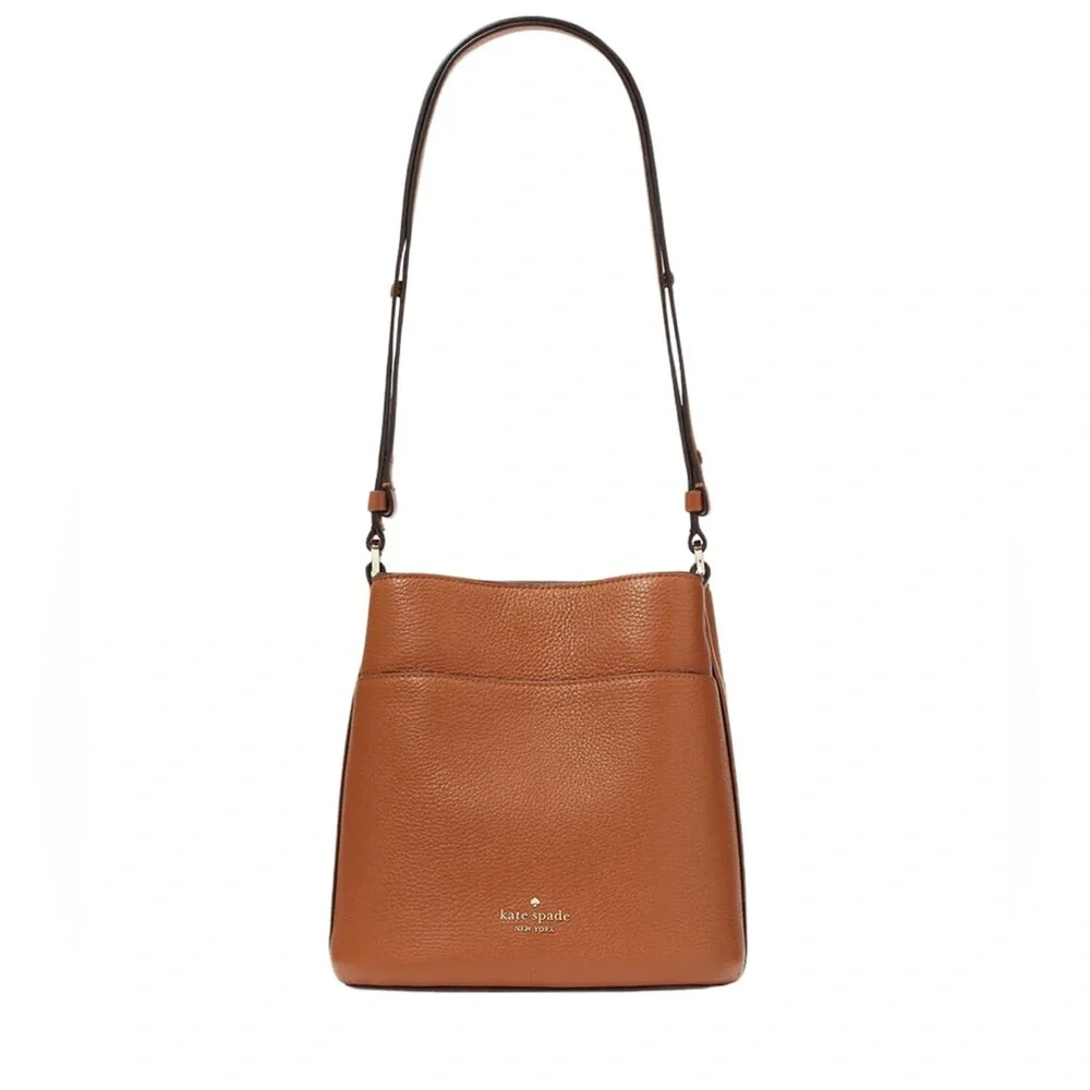 Kate Spade Leila Small Bucket Bag Pebbled Leather Warm Gingerbread